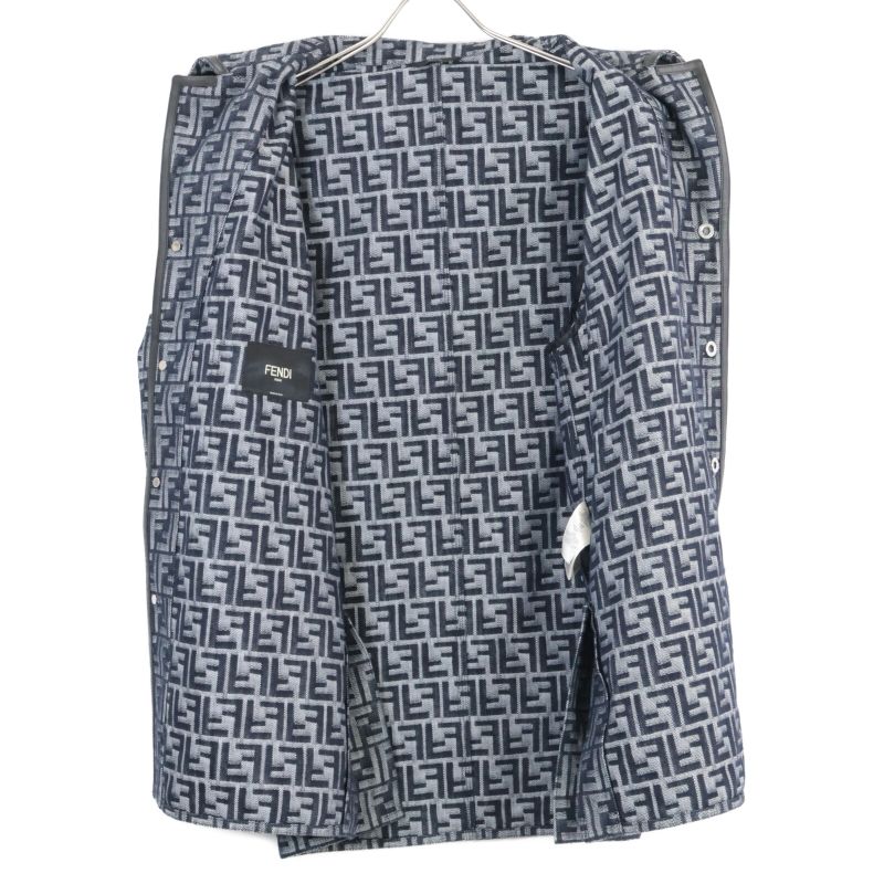 Fendi  Official Fw1223 AMZ3 Partial Leather Zucca Pattern Denim 44
