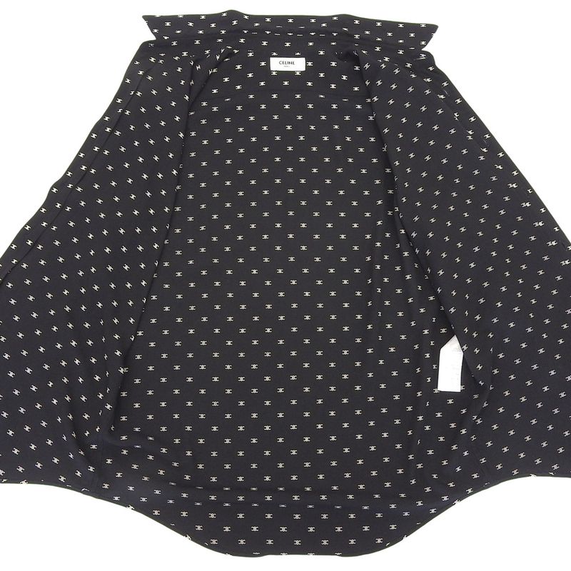 Celine Triomphe Patterned Viscose Long Sleeve Shirt Top Men's Black 38 2c813387z