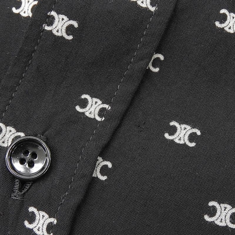 Celine Triomphe Patterned Viscose Long Sleeve Shirt Top Men's Black 38 2c813387z