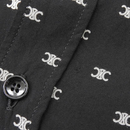 Celine Triomphe Patterned Viscose Long Sleeve Shirt Top Men's Black 38 2c813387z