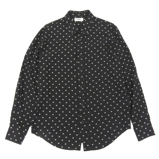 Celine Triomphe Patterned Viscose Long Sleeve Shirt Top Men's Black 38 2c813387z