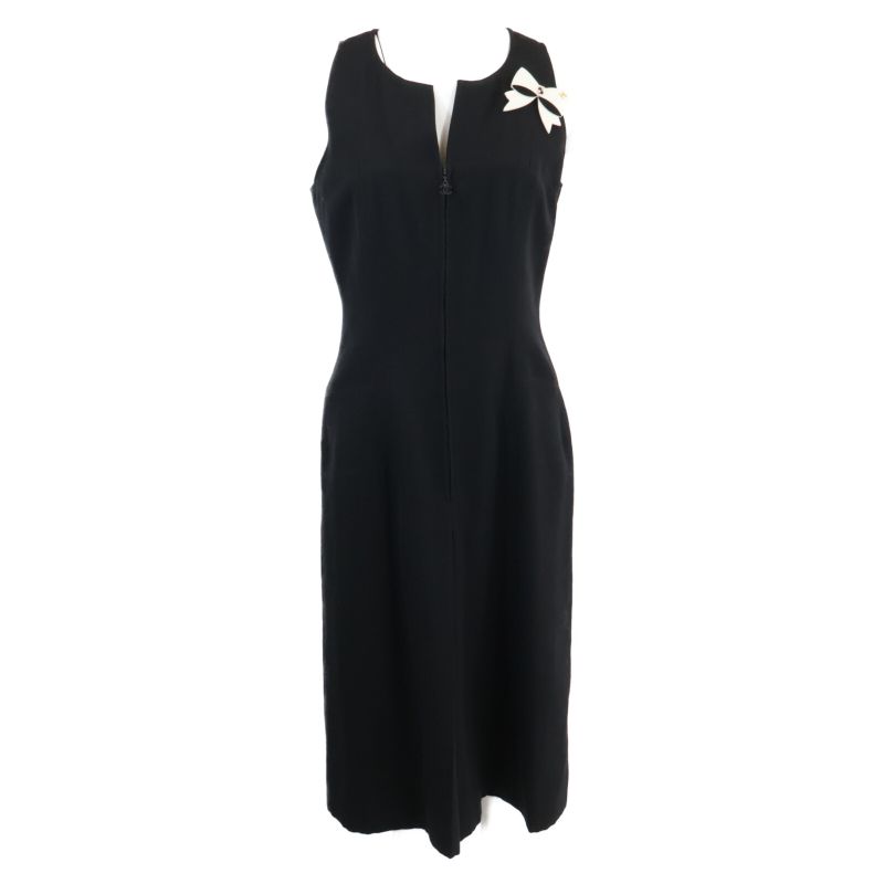 Chanel 02A P191712 Coco Mark Zip Sleeveless 38 With Ribbon Brooch