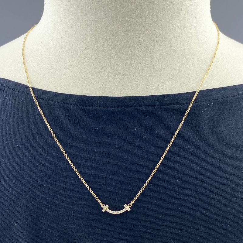 Tiffany & Co Tiffany & Co T Smile Necklace YG Yellow Gold Pendant Melee Diamond
