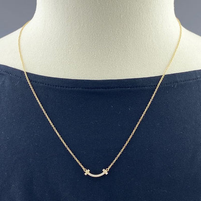 Tiffany & Co Tiffany & Co T Smile Necklace YG Yellow Gold Pendant Melee Diamond