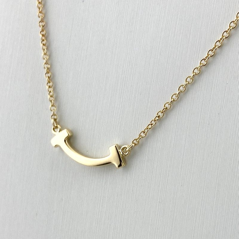 Tiffany & Co Tiffany & Co T Smile Necklace YG Yellow Gold Pendant Melee Diamond