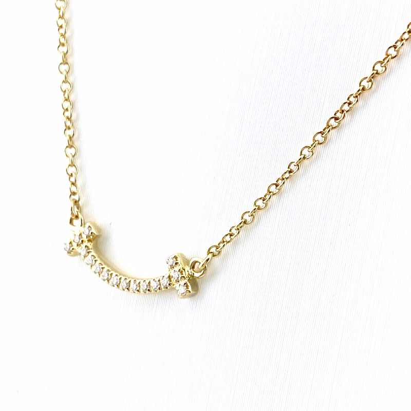 Tiffany & Co Tiffany & Co T Smile Necklace YG Yellow Gold Pendant Melee Diamond