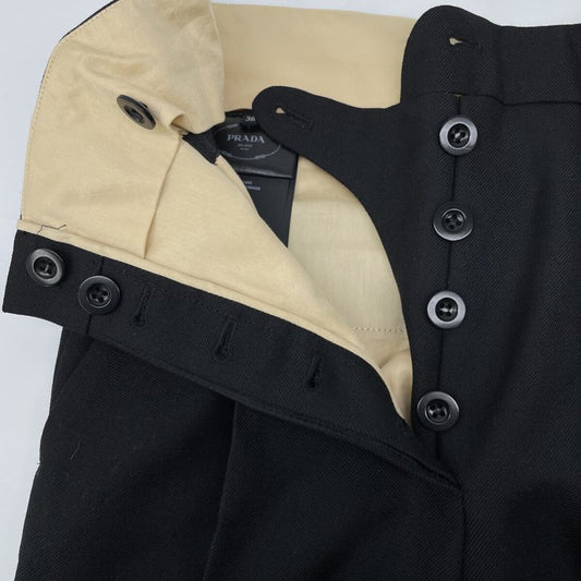 Prada 24 P242ik SOOO 15GJ Black Calfskin Belt Button Fly Center Press Wool