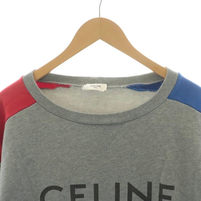 Celine Logo Print Loose Sweatshirt L Grey Red Blue 2y819670q AN67 AA