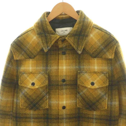 Celine 21AW Checked Quilted Shirt Jacket Blouson Wool Outerwear 46 Yellow Black