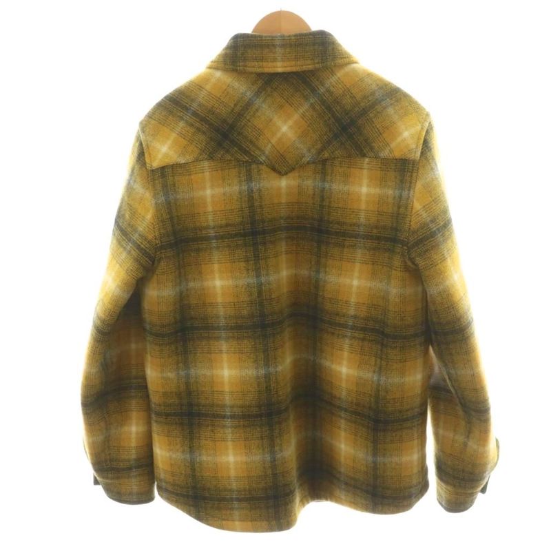 Celine 21AW Checked Quilted Shirt Jacket Blouson Wool Outerwear 46 Yellow Black