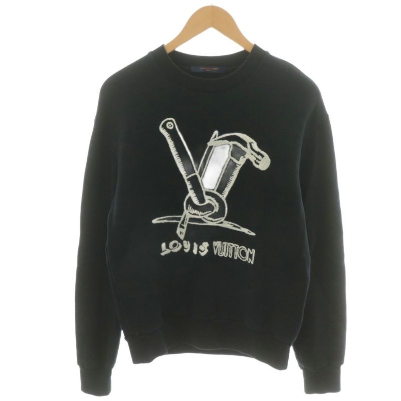 Louis Vuitton 23AW Embroidered Cotton Sweatshirt Logo XS Black Rm232 IHN Hpy79w