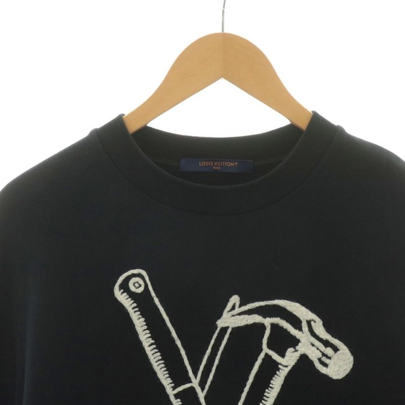 Louis Vuitton 23AW Embroidered Cotton Sweatshirt Logo XS Black Rm232 IHN Hpy79w