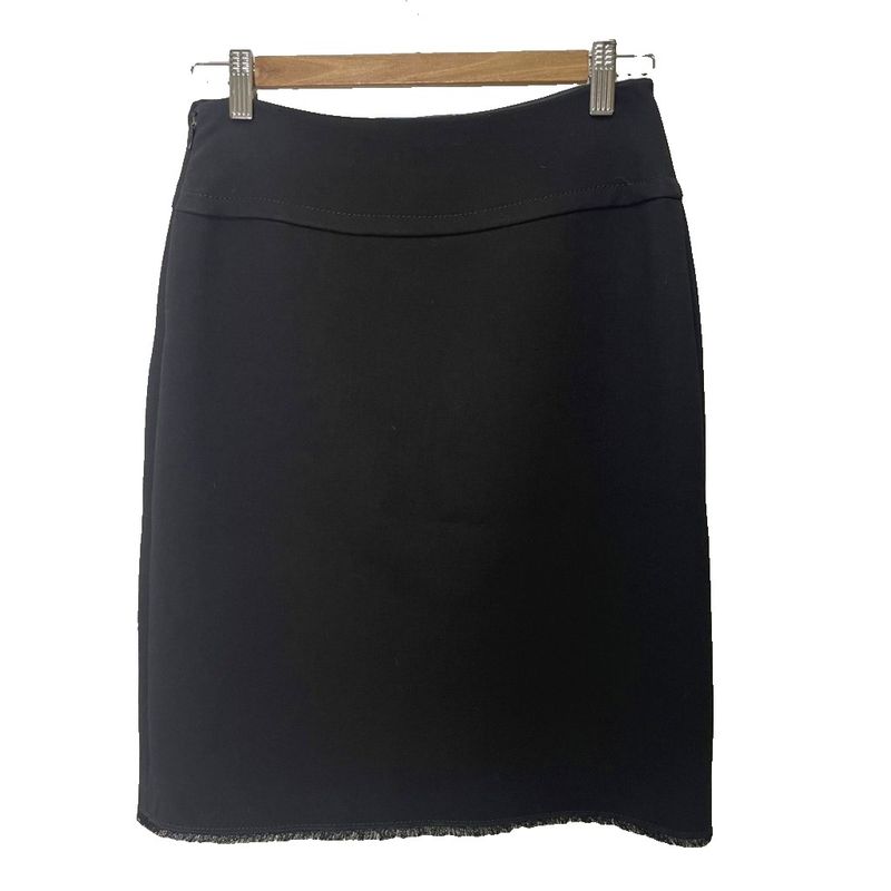 Prada Front Flap Tight Skirt Fringe Wool Knee Length 38 Black