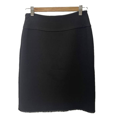 Prada Front Flap Tight Skirt Fringe Wool Knee Length 38 Black