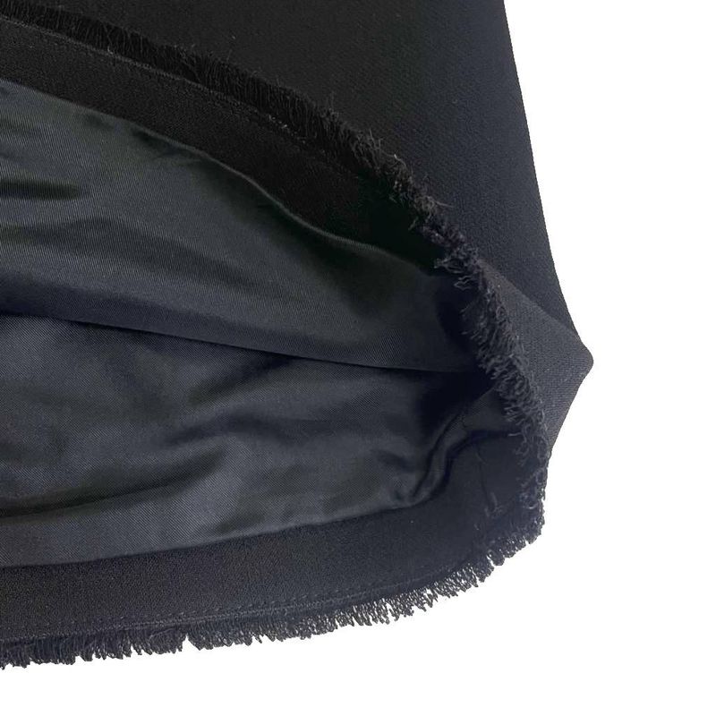 Prada Front Flap Tight Skirt Fringe Wool Knee Length 38 Black