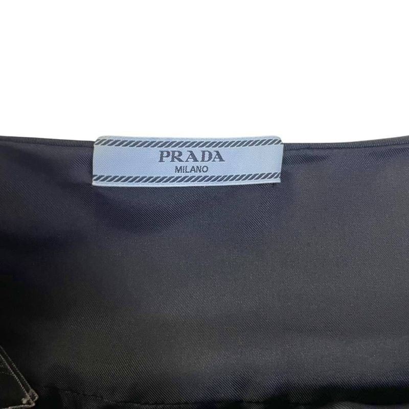 Prada Front Flap Tight Skirt Fringe Wool Knee Length 38 Black