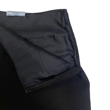 Prada Front Flap Tight Skirt Fringe Wool Knee Length 38 Black
