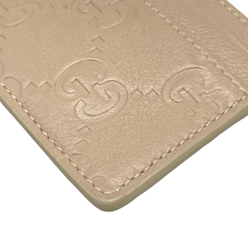 Gucci Card Case GG Emblem 815883 Beige Leather