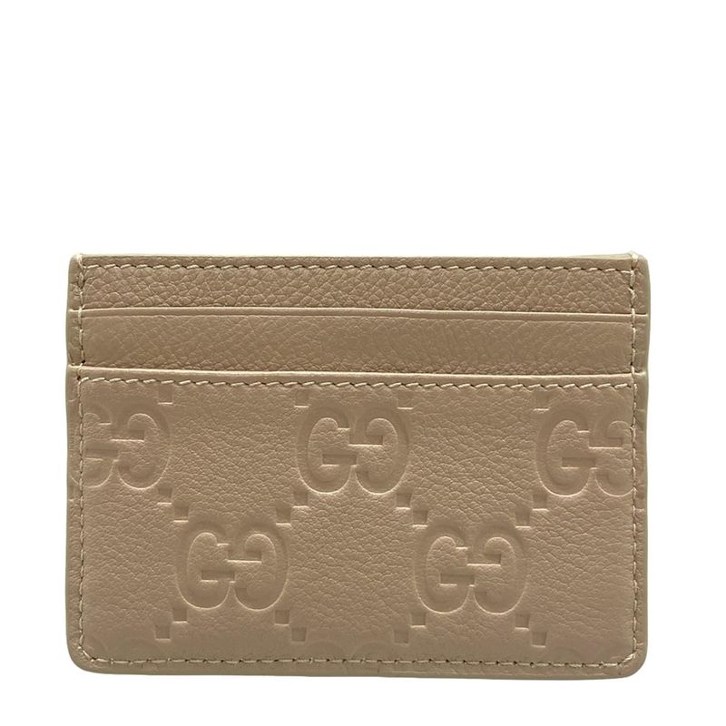 Gucci Card Case GG Emblem 815883 Beige Leather