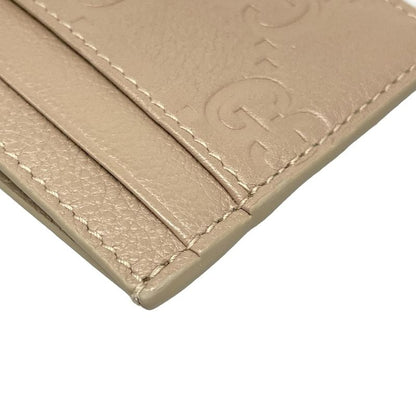 Gucci Card Case GG Emblem 815883 Beige Leather