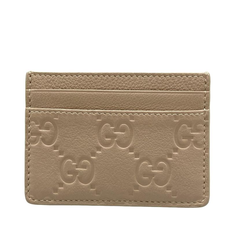 Gucci Card Case GG Emblem 815883 Beige Leather