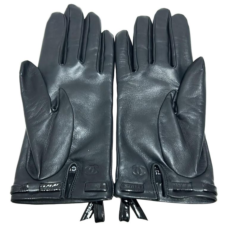 Chanel Gloves Women - Black Ribbon Leather  Lambskin