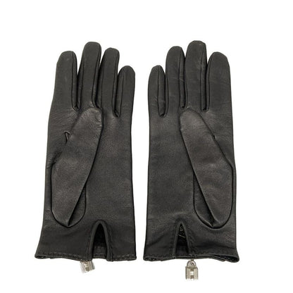 Hermes Gloves 7 1/2 Ladies Black Silver Hardware / Kelly Charm Lambskin