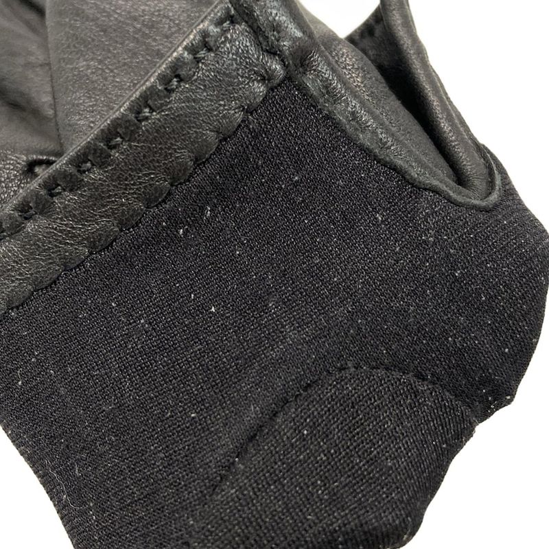 Hermes Gloves 7 1/2 Ladies Black Silver Hardware / Kelly Charm Lambskin