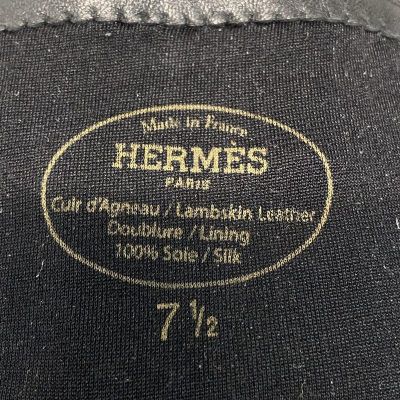 Hermes Gloves 7 1/2 Ladies Black Silver Hardware / Kelly Charm Lambskin