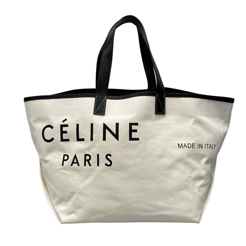 Celine Tote Bag Made In Tote Medium White And Black Leather