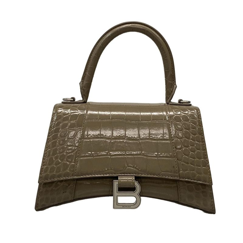 Balenciaga Handbag Hourglass Top Handle Small 593546 Beige Shape Pursed Leather