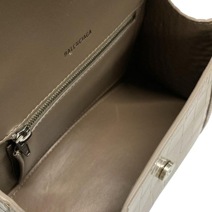 Balenciaga Handbag Hourglass Top Handle Small 593546 Beige Shape Pursed Leather