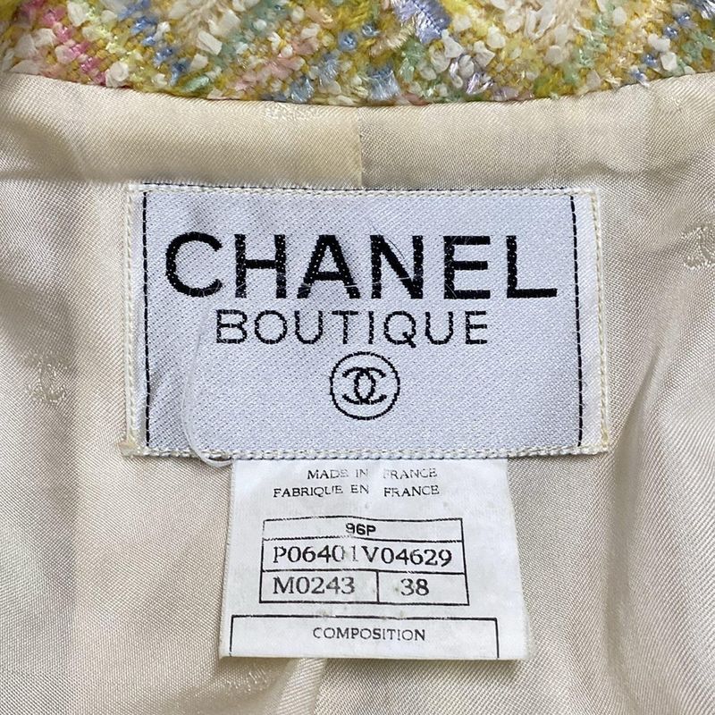 Chanel Jacket Size 38 M Women's P06401 Yellow X Ivory X Multi Long Sleeves /