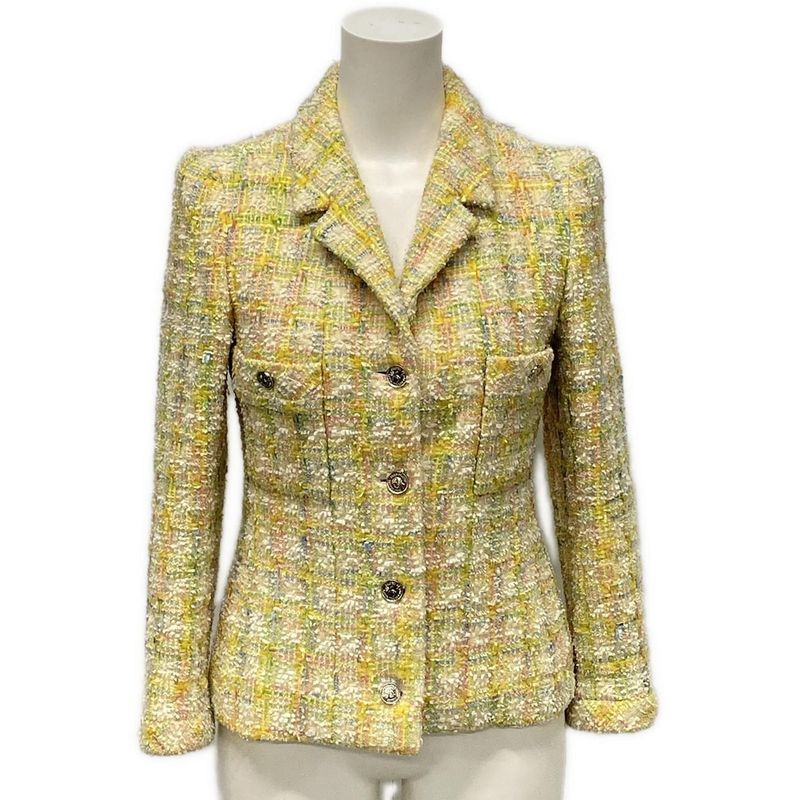 Chanel Jacket Size 38 M Women's P06401 Yellow X Ivory X Multi Long Sleeves /