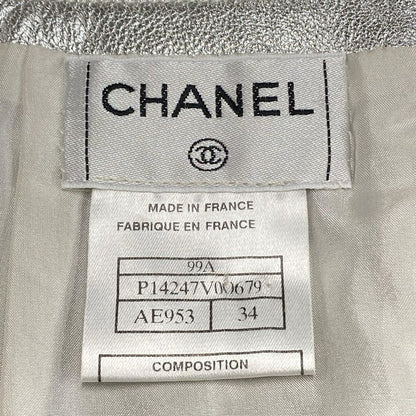 Chanel Skirt Size 34 S Women's P14247 Silver Leather Lambskin