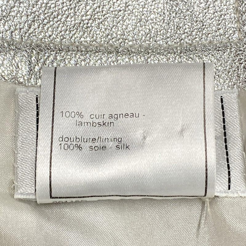 Chanel Skirt Size 34 S Women's P14247 Silver Leather Lambskin