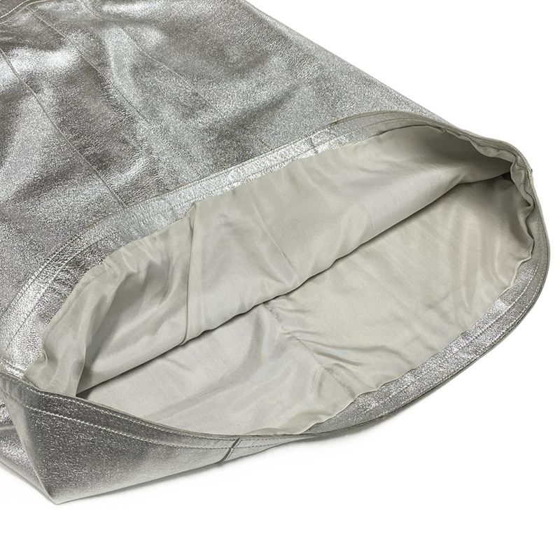 Chanel Skirt Size 34 S Women's P14247 Silver Leather Lambskin