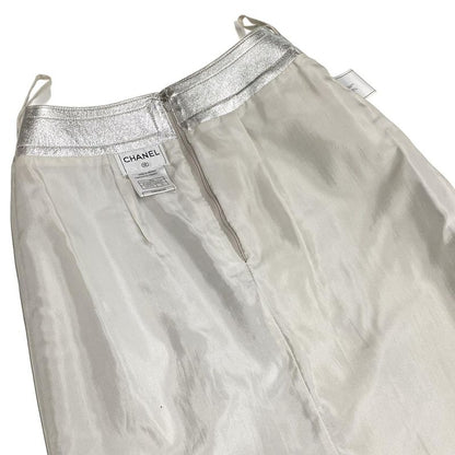 Chanel Skirt Size 34 S Women's P14247 Silver Leather Lambskin