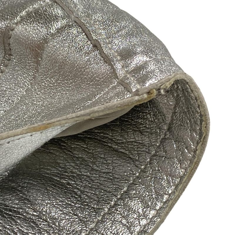 Chanel Skirt Size 34 S Women's P14247 Silver Leather Lambskin