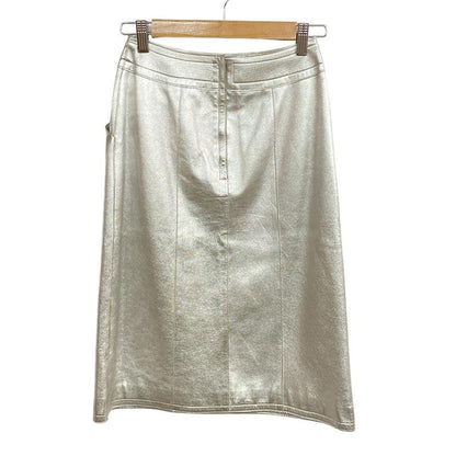Chanel Skirt Size 34 S Women's P14247 Silver Leather Lambskin