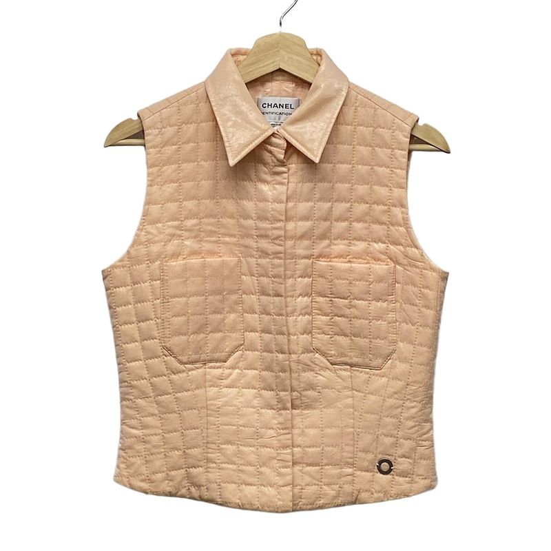 Chanel Vest Size 42 L Ladies P15427 Pink Beige Quilted