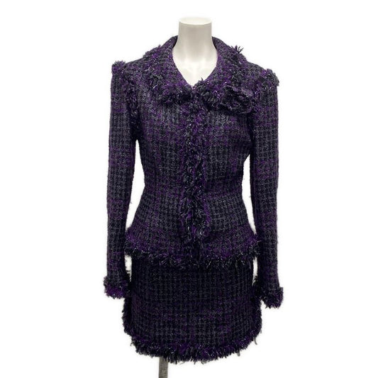 Chanel Skirt Suit Size 38 M Women's P22333 Dark Gray/purple/black Lame/tweed