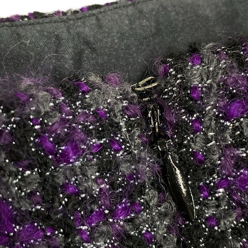 Chanel Skirt Suit Size 38 M Women's P22333 Dark Gray/purple/black Lame/tweed