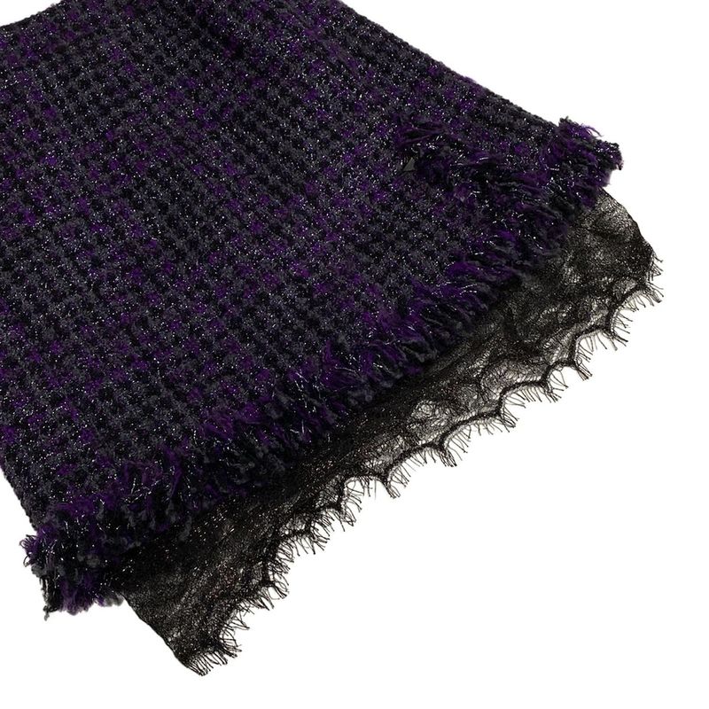 Chanel Skirt Suit Size 38 M Women's P22333 Dark Gray/purple/black Lame/tweed