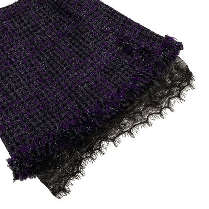 Chanel Skirt Suit Size 38 M Women's P22333 Dark Gray/purple/black Lame/tweed