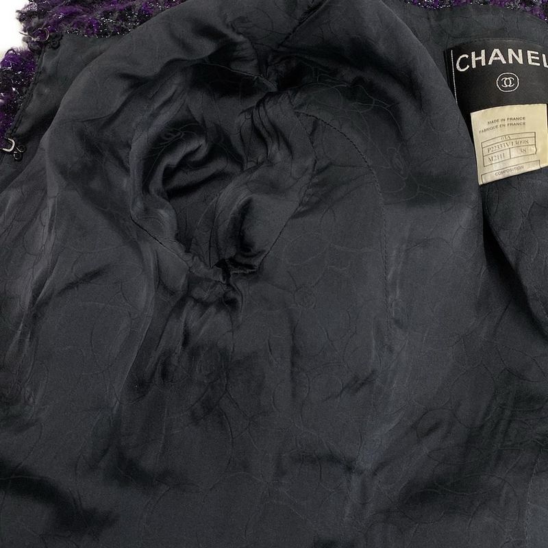 Chanel Skirt Suit Size 38 M Women's P22333 Dark Gray/purple/black Lame/tweed