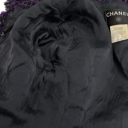 Chanel Skirt Suit Size 38 M Women's P22333 Dark Gray/purple/black Lame/tweed