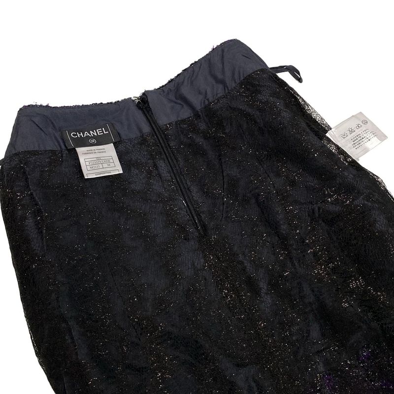 Chanel Skirt Suit Size 38 M Women's P22333 Dark Gray/purple/black Lame/tweed