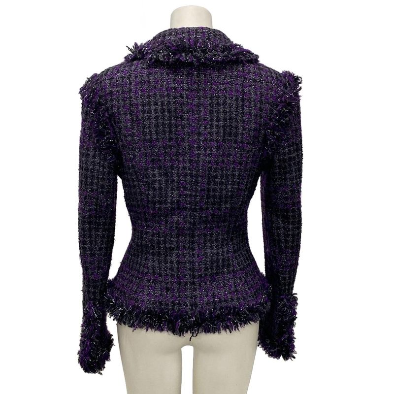 Chanel Skirt Suit Size 38 M Women's P22333 Dark Gray/purple/black Lame/tweed