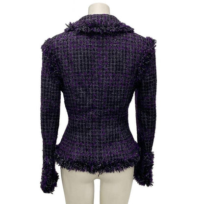 Chanel Skirt Suit Size 38 M Women's P22333 Dark Gray/purple/black Lame/tweed